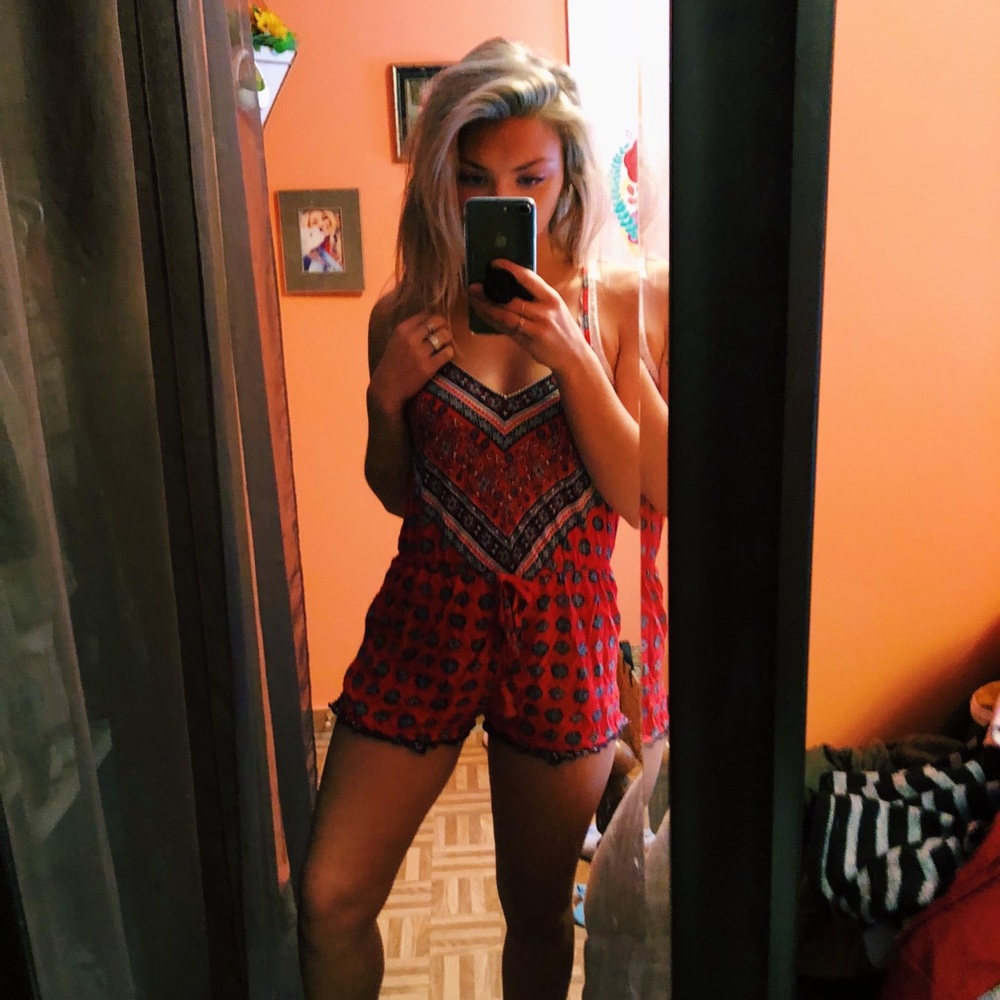 Red Aztec Print Romper